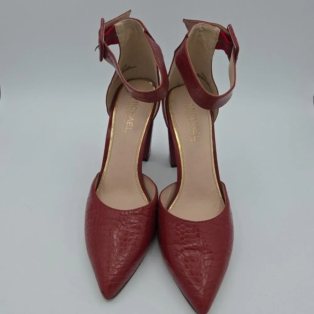 Michael By Michael Shannon Romina Women's Shoes Red ,Ankle Strap, Croc, Size 11